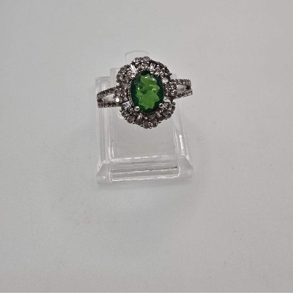 Green Chrome Diopside Rhodium Over Sterling Silver Ring Sz 10